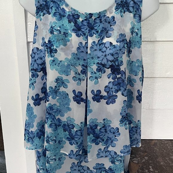 Lex & Madison Sleeveless Sheer Layered Top, Blue and White, Large - Picture 8 of 12
